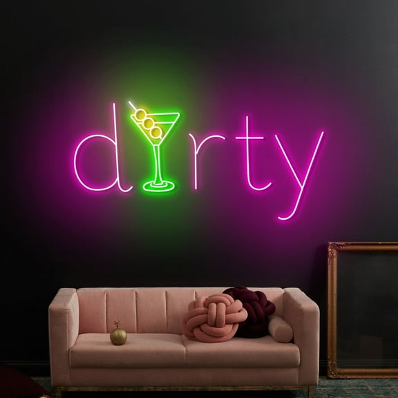 Craftnamesign Dirty Martini Neon Signage, Martini Cocktail LED Light, Cocktail Bar Wall Decor