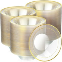 100 Pcs Plastic Bowls with Gold Rim 12 oz Disposable Soup Bowls Elegant Party Dessert Disposable Dinnerware Fancy Shatterproof Tableware for Serving Food, Wedding, Holidays(Clear,Line Style)