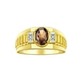 thumbnail image 1 of RYLOS Men's Rings Yellow Gold Plated Silver Rings Classic Designer Style 8X6MM Oval Gemstone & Diamond Ring Smoky Quartz Birthstone Rings For Men Size 12, 1 of 7