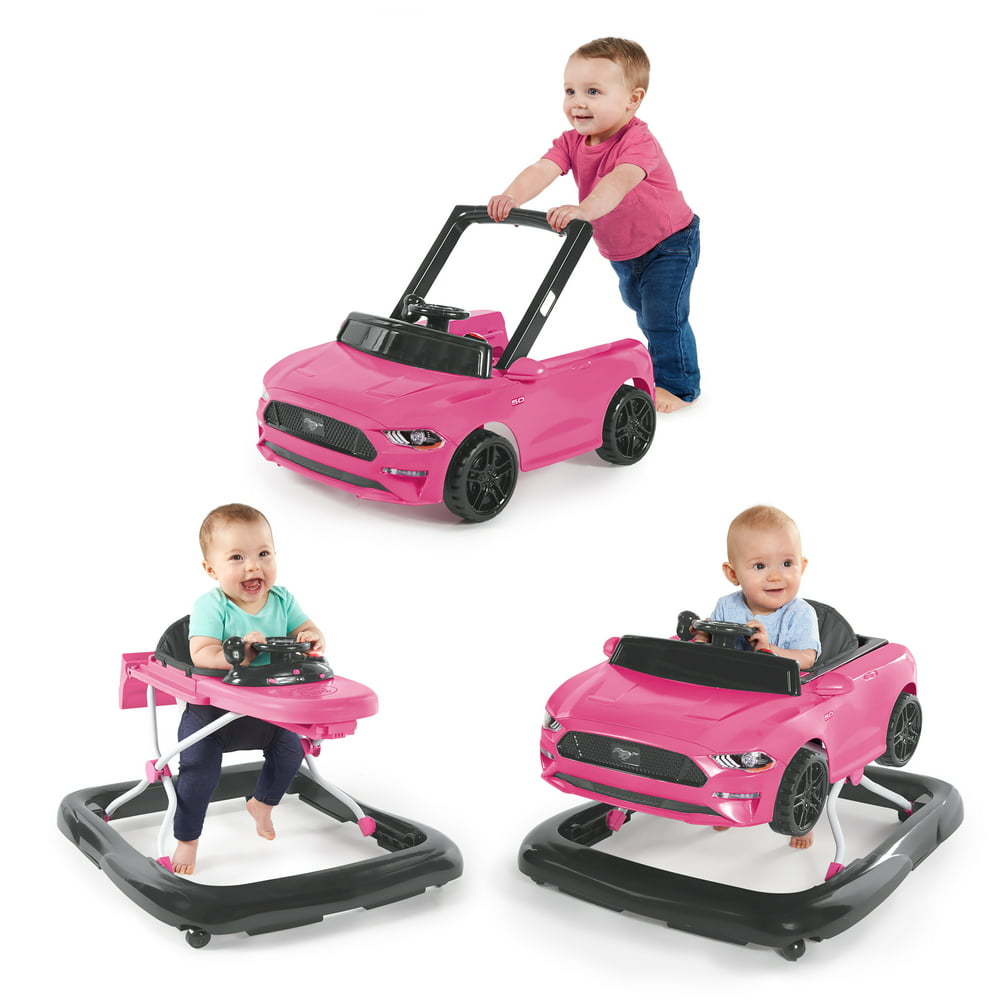 Bright Starts 3 Ways to Play Ford Mustang Baby Walker with Activity Station, Pink