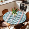 thumbnail image 3 of Colored Stripes Fitted Tablecloth with Elastic Edged, Round Table Cloth for Dining Table, Modern Abstract Pink Blue Turquoise Lines Waterproof Oil Proof Table Cover for Indoor Outdoor 36"-44", 3 of 8