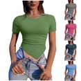 thumbnail image 7 of Lovskoo 2024 Crop Tops for Women Summer Short Sleeve Round Neck Basic Tee Asymmetrical Hem Solid Color T-Shirt Crop Top Navy M, 7 of 7