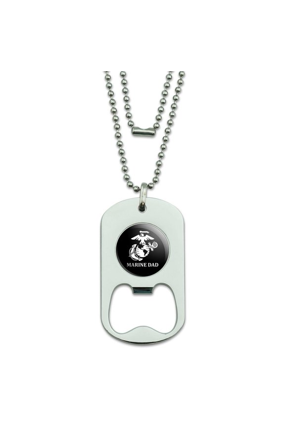 Marine Dad USMC White on Black Officially Licensed Military Dog Tag Bottle Opener Pendant