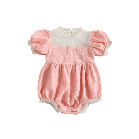 

Binpure Baby Girls Jumpsuit Short Sleeve Mesh Patchwork Flower Summer Romper for Casual Daily