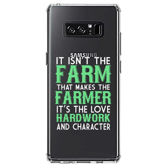 DistinctInk Clear Shockproof Hybrid Case for Samsung Galaxy Note 8 - TPU Bumper Acrylic Back Tempered Glass Screen Protector - Hard Work & Character Make the Farmer