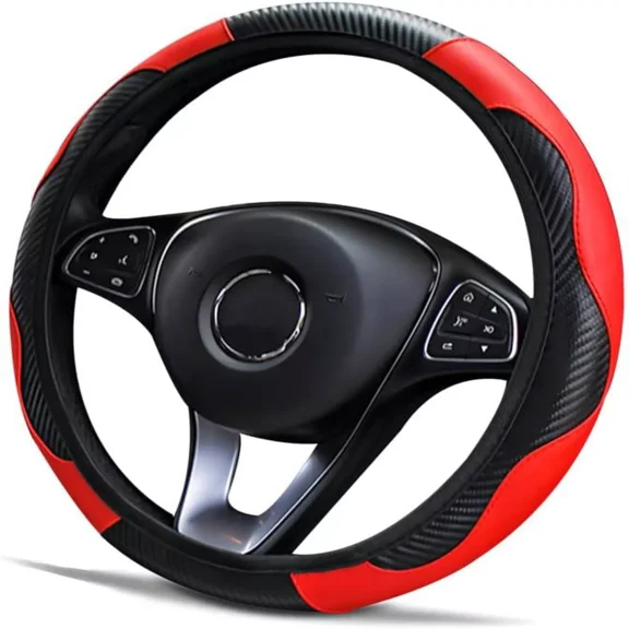 Car Accessories Steering Wheel Cover Red Leather Anti-Slip 15" / 38Cm Universal