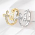 thumbnail image 5 of Minimalist CZ Cross Faith Open Band Rings for Women Silver Gold-Toned Adjustable Stacking Sword Cubic Zirconia Wrap Finger Rings Expandable Comfort Fit Simple Crystal Halloween Jewelry, 5 of 6