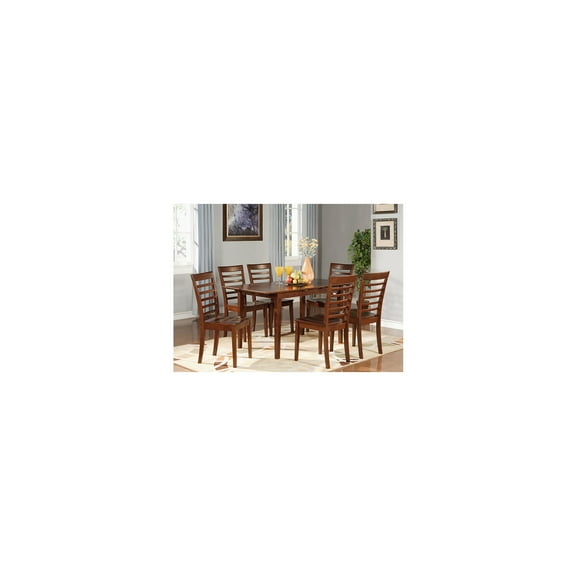 East West Furniture Picasso 7-piece Wood Dining Table and Chairs in Mahogany