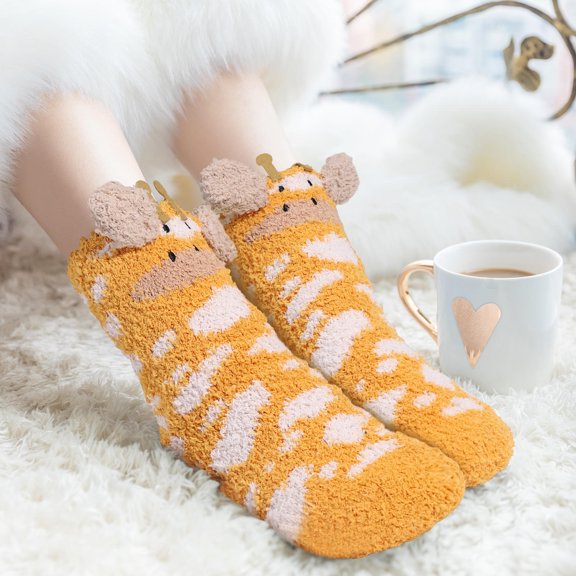 Supvox Coral Fleece Socks for Sleeping Ultra Soft and Warm with Giraffe Pattern Perfect for Toddlers Size Fits All