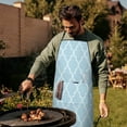 thumbnail image 4 of Light Blue Geometric Quatrefoil Pattern Apron-Garden Aprons for Women with Pockets-Cotton Linen Waterproof Kitchen Cooking Gardening Aprons Adjustable for Kitchen,Cooking,BBQ and Salon 33x27 Inch, 4 of 7