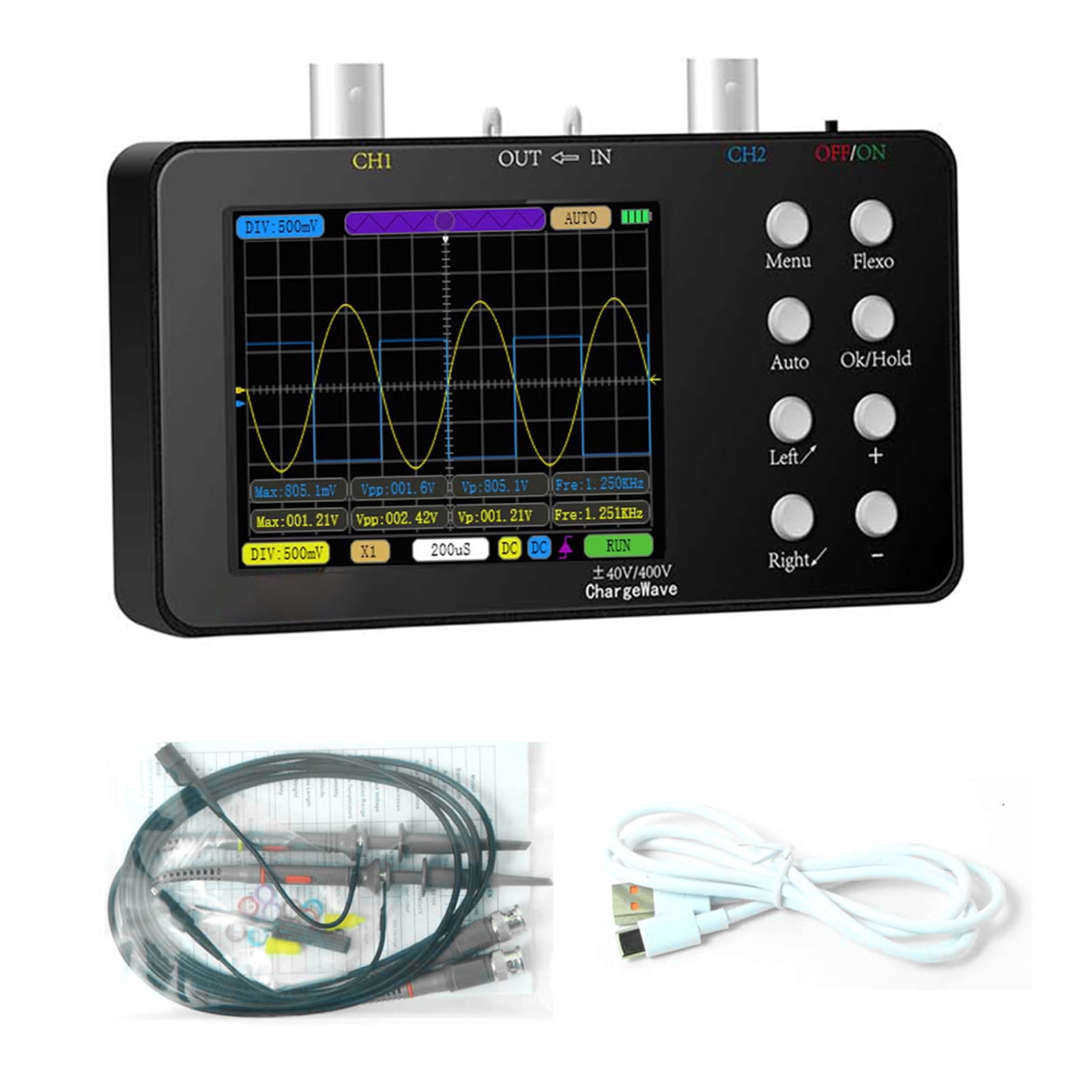 Sampling Compact Portable Digital Oscilloscope 50M Sampling Rate 10M Analogue Bandwidth Handheld Current Oscilloscope Cellphone Repairs Lissajous Patterns 6A Current Waveform