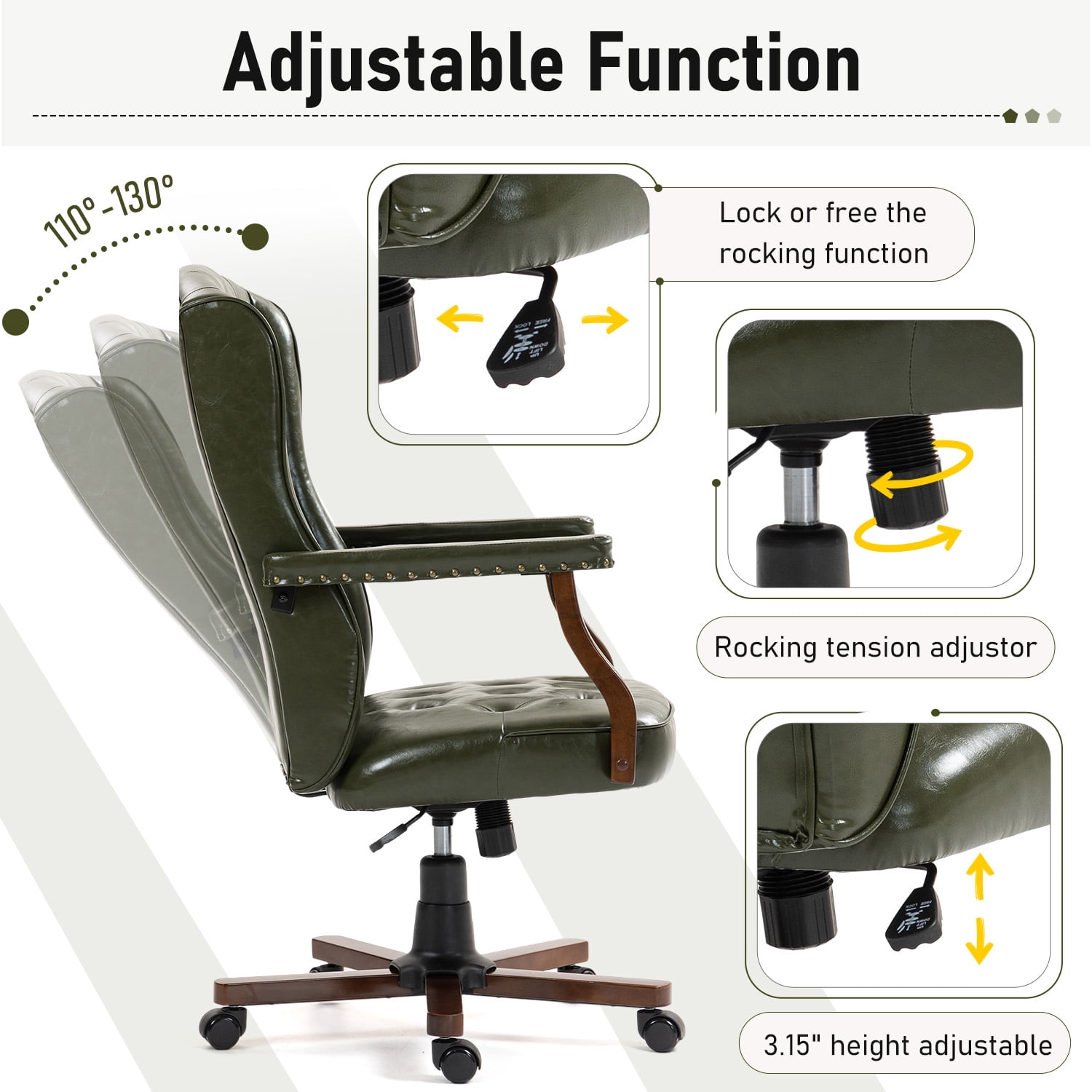 AVAWING Ergonomic Executive Office Chair, Vintage Faux Leather Swivel Work Chair, Green