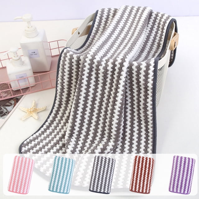 Toalla de secado rápido de Coral Striped Coral Fleece - 75x35cm - Rosa, Morado, Gris, Verde, Café - Muy absorbente y sin pelusas