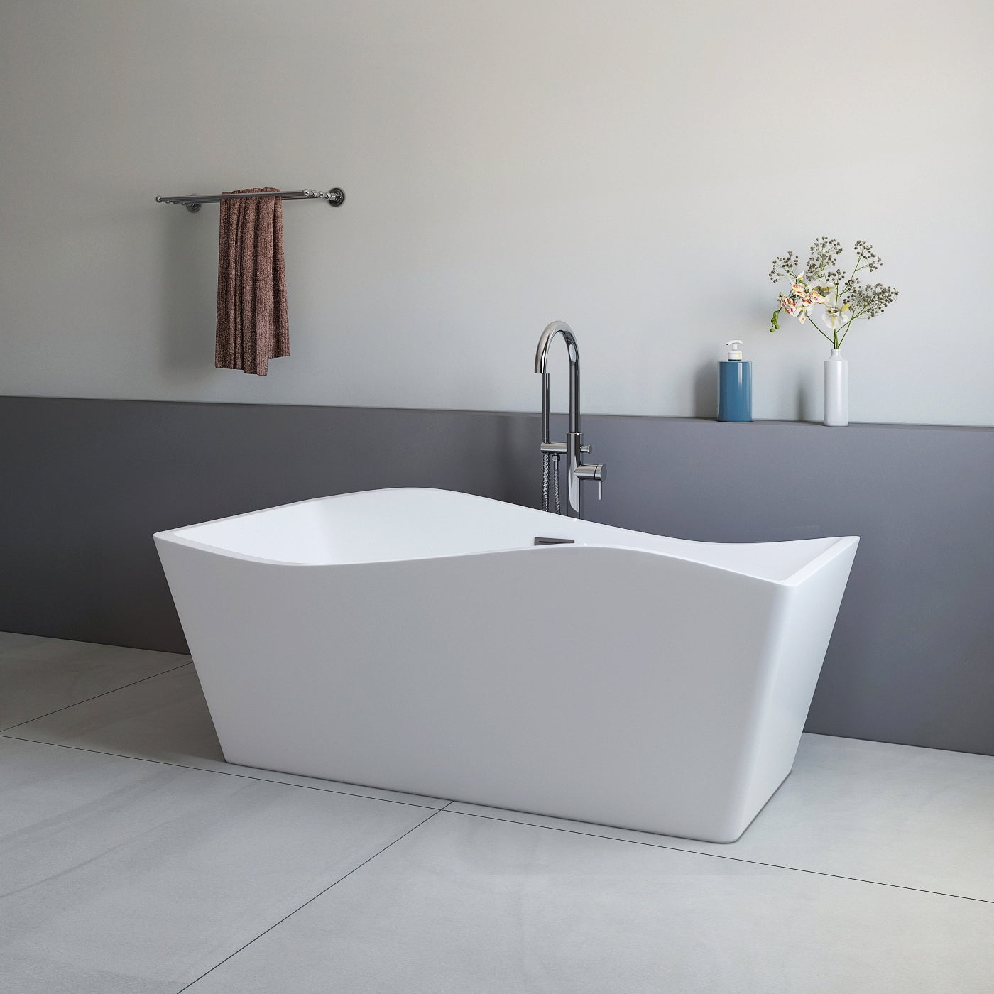 67'' Glossy White Acrylic Freestanding Bathtub with Chrome Faucet