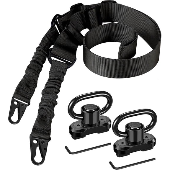 Deally Two Point Sling with 2 Pack Anti-Rotation Sling Swivels,Adjustable Length Rifle Sling Elastic Cord Design Traditional Sling for Outdoor