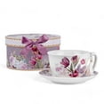 thumbnail image 5 of STP GOODS Tulip Bone China Tea Cup and Saucer Set for 1 in Gift Box 8.45 fl oz (250 ml) Kitchen Teacup Floral Porcelain Tea and Coffee Cup, White and Purple, 5 of 11