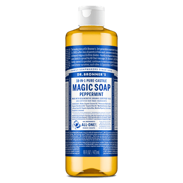 Dr. Bronner's Magic Soap - Peppermint- Pure-Castile Liquid Soap - 16 oz – for face, body wash, hands