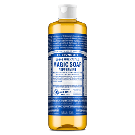 Dr. Bronner's Magic Soap - Peppermint- Pure-Castile Liquid Soap - 16 fl oz – for Face, Body Wash, Hands