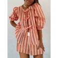 thumbnail image 5 of Michellecmm Women Shorts Set, Striped Short Sleeve Tie-up T-shirt with Elastic Waist Shorts Summer Outfit, 5 of 6