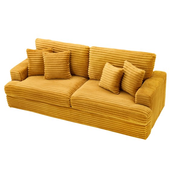79.3 " Corduroy Sofa, 3 Seater Sofa with 4 Matching Pillows& Deep Seats, Couch with Solid Wood Frame for Modern Living Room, Orange