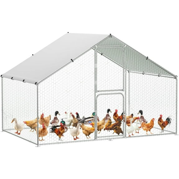 2025 New Large Metal Chicken Coop with Run, Walk in Poultry Cage Chicken Run Pen with Waterproof & Anti-Ultraviolet Cover,Ideal for Ducks, Geese, and Rabbits Farm Use Peaked Roof Double Doors