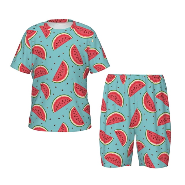 Balery Watermelon Conjunto de Pijama Infantil de Manga Corta con Estampado – Ropa de Dormir de Algodón Suave-3X-Large