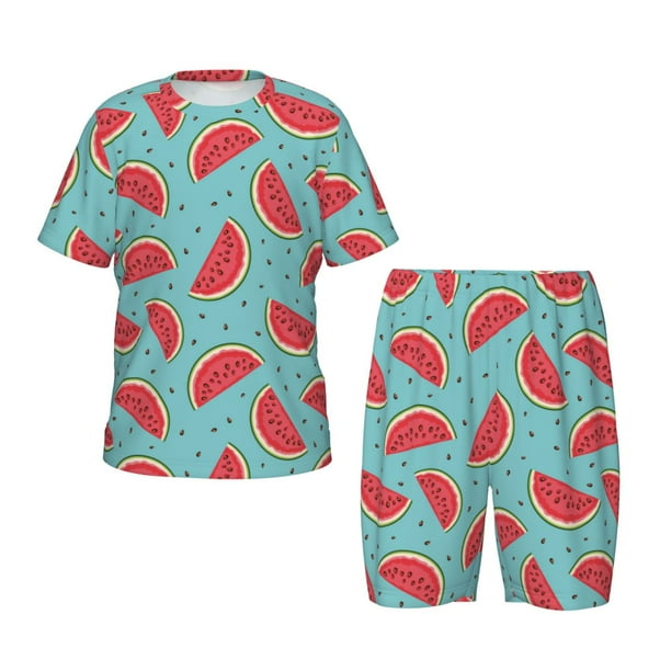 Balery Watermelon Conjunto de Pijama Infantil de Manga Corta con Estampado – Ropa de Dormir de Algodón Suave-Small