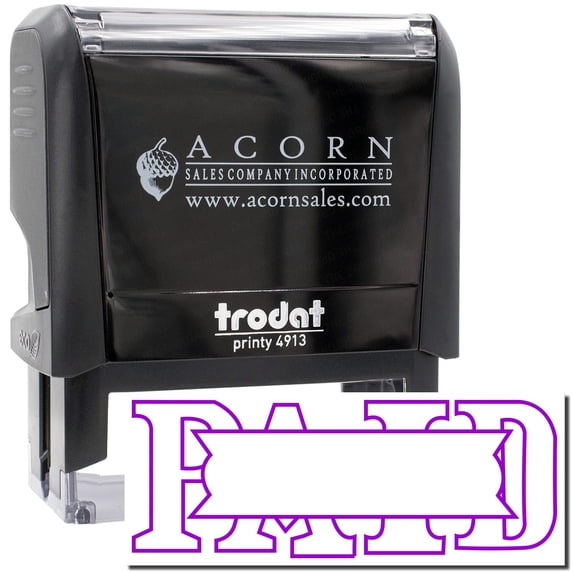 Large Self-Inking Paid with Box Stamp, Trodat Printy 4913, Press and Print Stamping, Impression Size 7/8" x 2-1/4", Up to 10,000 Impressions - Purple Ink