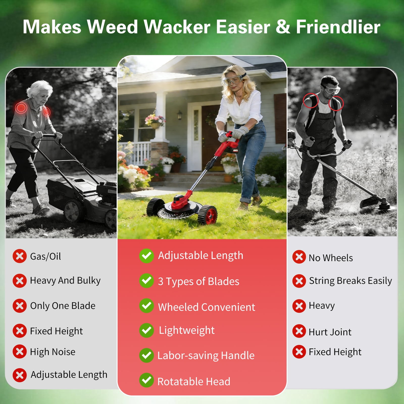 9 inch 21V Cordless  Electric Weed Eater, Battery Powered Weed Wacker & Lightweight Grass Trimmer with 4.0Ah Battery and Charger for Trimming and Edging