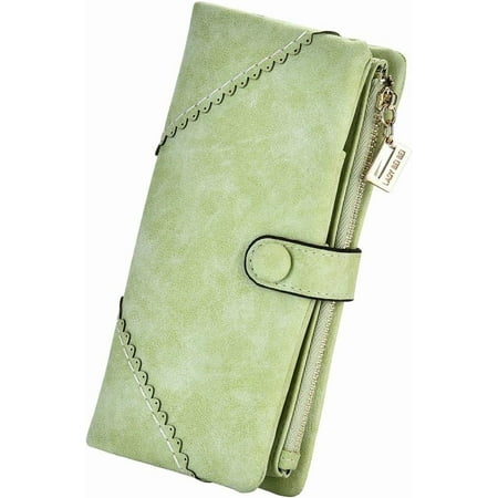 Women Vegan Leather Wallet Bifold Clutch Large Capacity Card Organizer Buckle Long Purse for Girls Candy Color