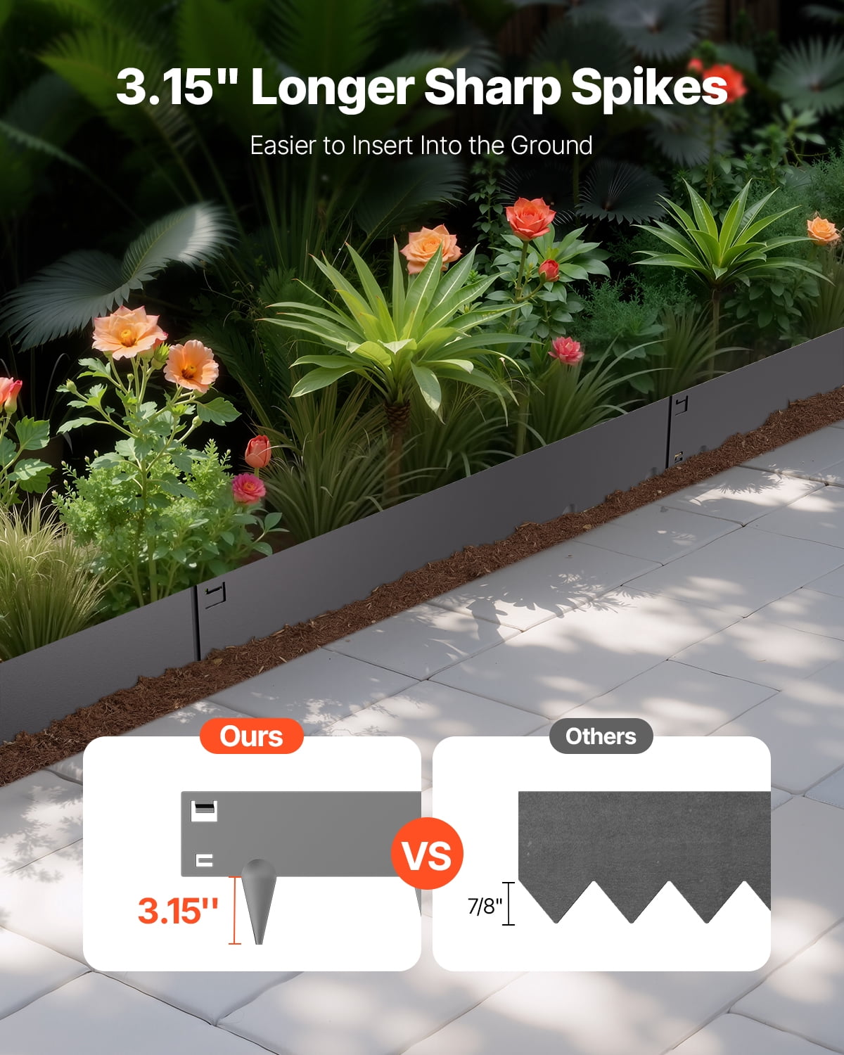 VEVOR Steel Landscape Edging, 5 Packs 39 x 4 in Rust-Resistant Metal Landscape Edging, Bendable Garden Edging Border,Heavy Duty Lawn Edging,Easy-to-Install, Flower Bed Yard Pathway Divider Dark Gray