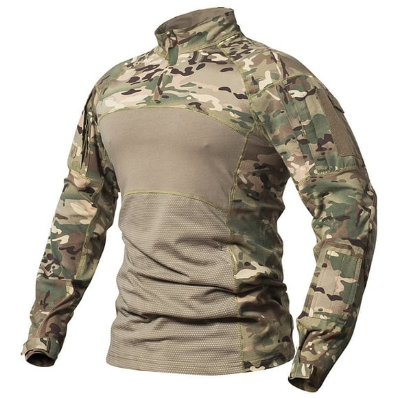 OmicGot Tactical Combat Shirt Men Cotton Military Uniform Camouflage T Shirt Army Clothes Camo Long Sleeve Shirt