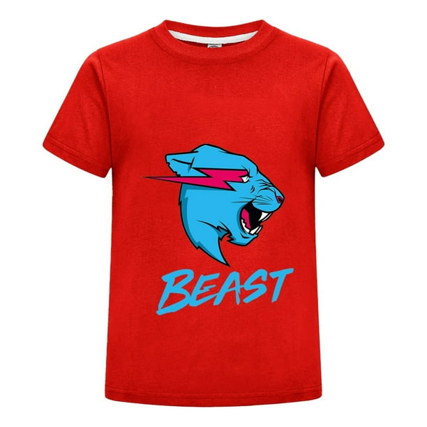 Playera MrBeast Algodón Niño Niña Moda Verano Estilo Juvenil Estampado Pantera Azul Ropa Fans Regalo Original Casual Infantil