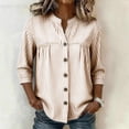 thumbnail image 6 of ShomPort V Neck Blouse for Women Loose 3/4 Sleeve Flowy Cotton Linen Casual Button down Tops, 6 of 7