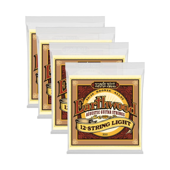4 PACK Ernie Ball P02012 Earthwood 12-String Medium 80/20 Bronze Acoustic Set, .011 - .052