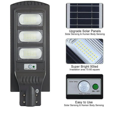 

90W Outdoor LED Solar Street Wall Light Radar PIR Motion Sensor+ Remote Control