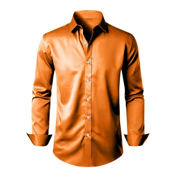 Mens Button Shirts Mens Casual Dress Shirt Men Collar Shirts Business Shirt  Men Men's Vacation Clothes, Orange, XXL - Walmart.ca