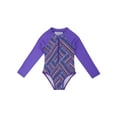 thumbnail image 4 of iiniim Kids Girls Palm Pattern Long Sleeve Zipper Rash Guard Shirt Sun Protection Swimsuit Bathing Suit Purple 16, 4 of 7