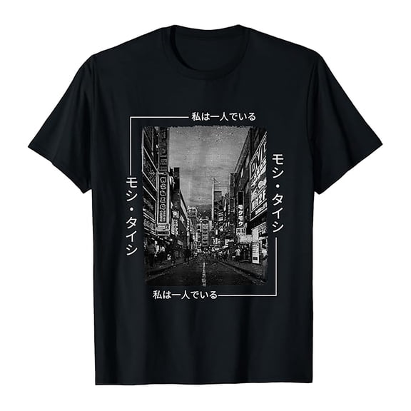 Retro Tokyo Street Japanese Graphic T-Shirt for Men Summer Casual Tees for Men (Black S)