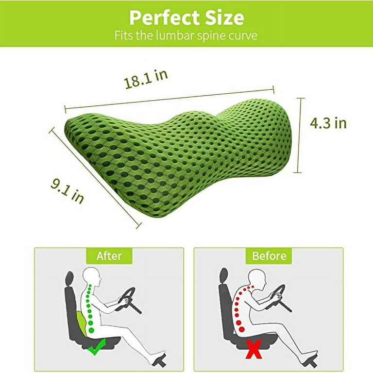 MoBeauty Lumbar Support Pillow Ergonomic Memory Foam Lumbar Pillow, Relieve  Back Pain, Breathable & Detachable & Washable, Neo Cushion Lower Back Pillow  for Office Chairs, Car Seats (Green) 
