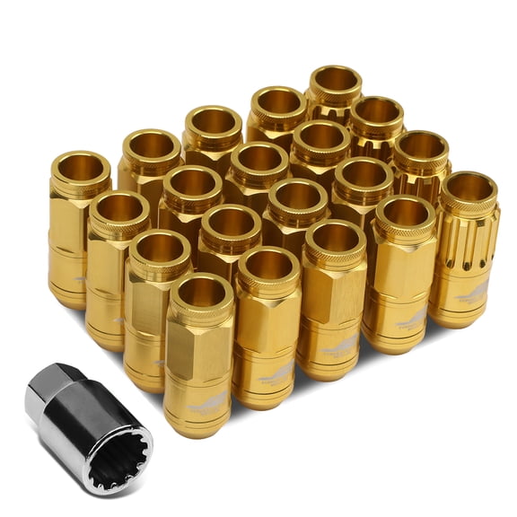 J2 Engineering LN-T7-002-15-GD J2 Engineering 7075 -T6 Forged Aluminum M12X1.5 16Pcs 50mm Height Open -End Lug Nut Set w / 4Pcs Lock+Key (Gold)
