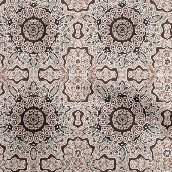 oneOone Georgette Viscose Brown Fabric Moroccan Mosaic Craft Projects Decor Fabric Printed By The Yard 42 Inch Wide