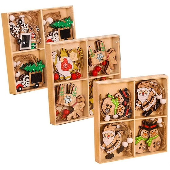 Decoration Noel Bois, 36 Pcs Bois Arbre de Noël Ornements, Suspensions pour Sapin de Noël, Boule Noël Bois pour Bricolage Artisanal, Décorations pour Arbres de Noël, Décorations Suspendues