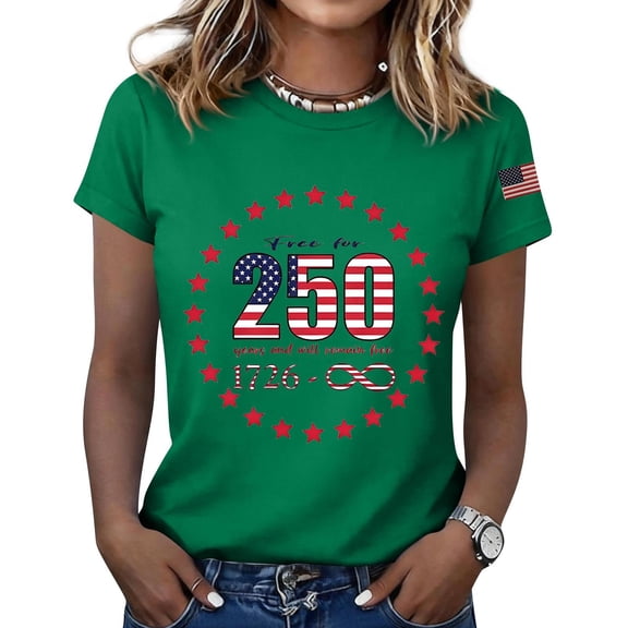 Womens 250 Anniversary T Shirt Red White Blue American Flag Print Crew Neck Short Sleeve Soft T-Shirts Freedom Loose Fit Flowy Daily Summer Tees,S,#01 Green