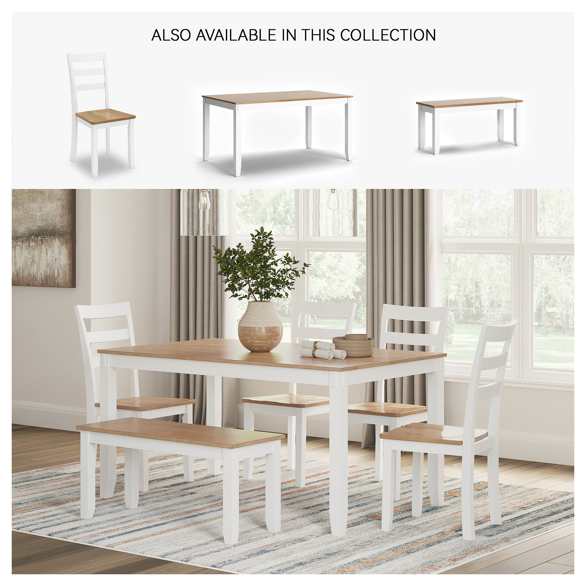 Signature Design by Ashley Gesthaven Natural & White Dining Table Set - Set of 6