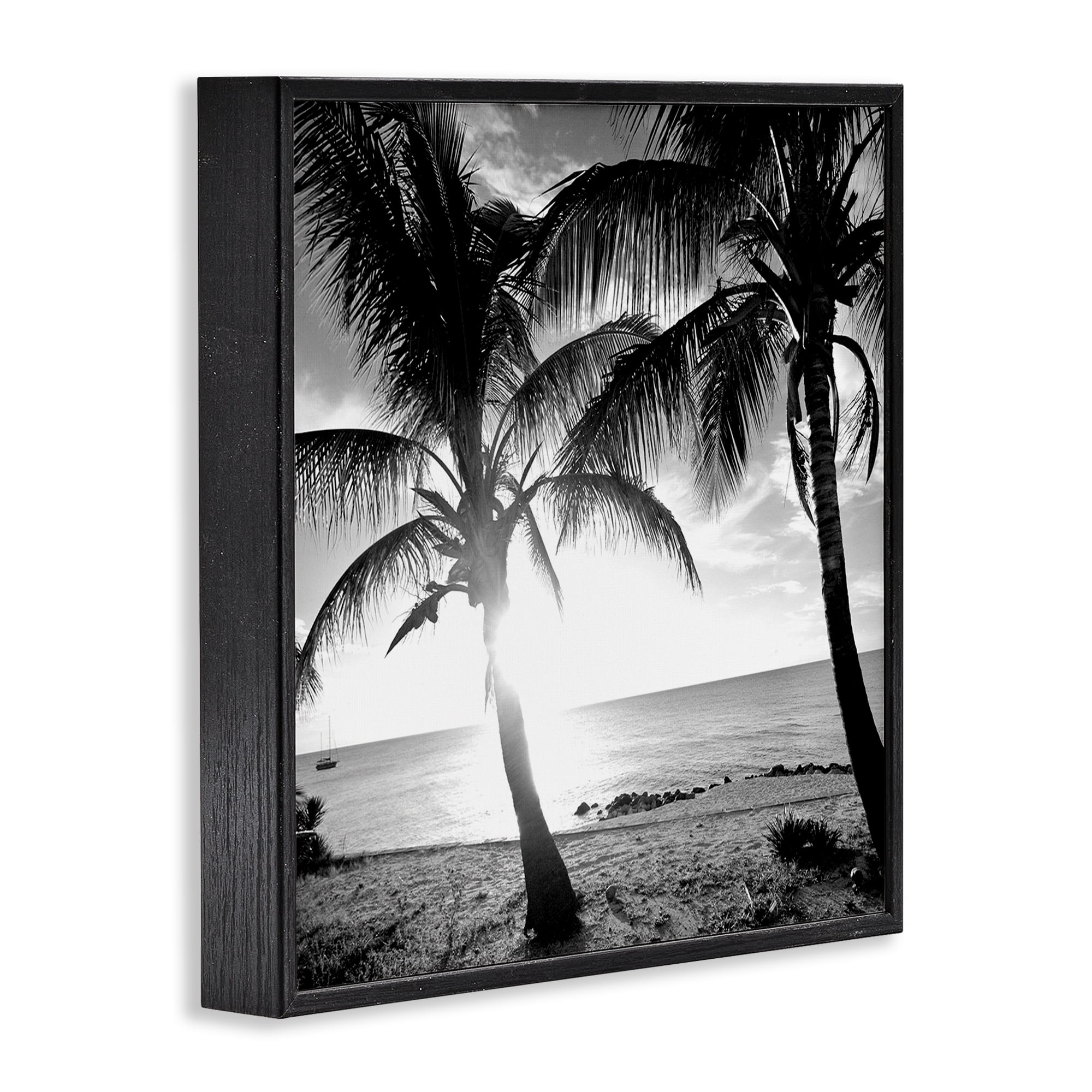 Stupell Industries Sunlit Palm Silhouettes Coastal Photography Black Framed Art Print Wall Art, 17 x 17
