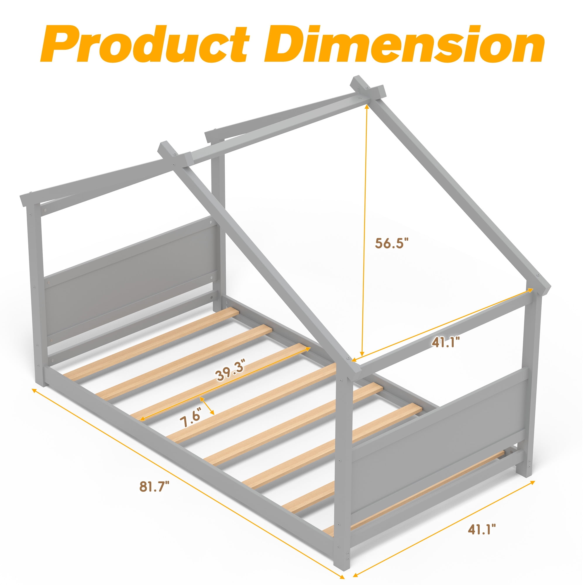 Joywind Twin Solid Wood House Floor Bed Frame with Safety Guardrails, Kids Bed for Boys Girls