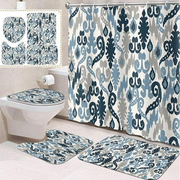 4 Pcs Bathroom Sets with Shower Curtain and Rugs, Paw Dog Cat Cute, Bathroom Decor Pink Bear Puppy French Shower Curtain Sets for Bathroom Decor