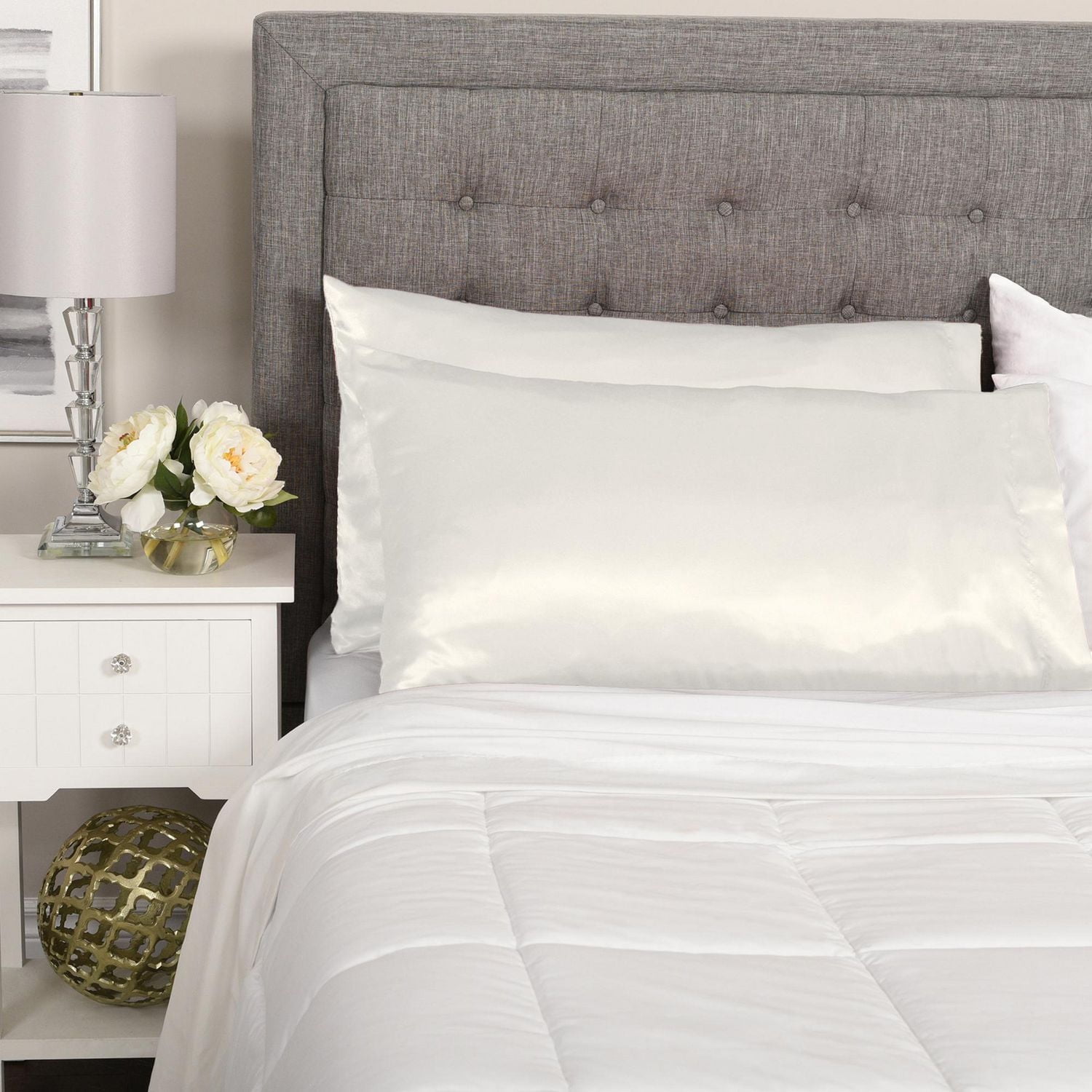 2-Pack Queen Satin Pillowcases, White