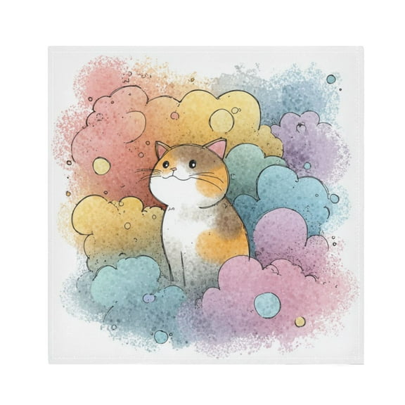 1 Pack 20'' x20" Satin Table Napkins Dinner Napkins for wedding Party Decoration events Cat and Colorful Clouds